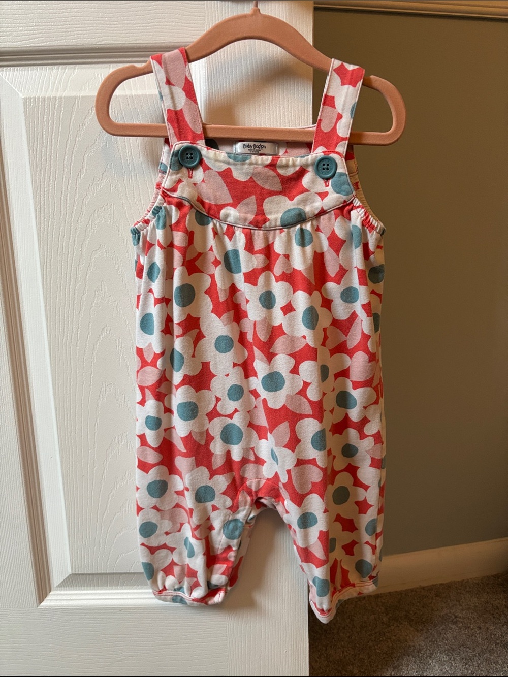 Baby Boden Coral and Teal Floral Romper